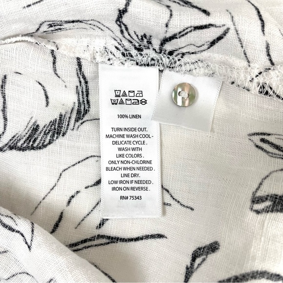Joie 100% Linen Black White Tropical Print Top 1X - Picture 7 of 9